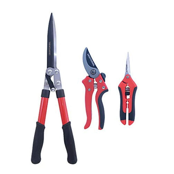 Red Craftsman CMXMKIT0150 3-Piece Trimming Tools Set with Soft-Touch Bypass Garden Snips and Compound Action Hedge Shears